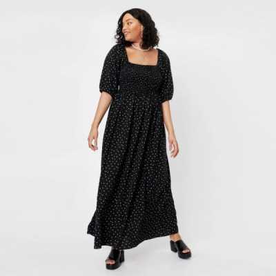 Nasty Gal Plus Size Shirred Tie Back Spotty Maxi Dress Review