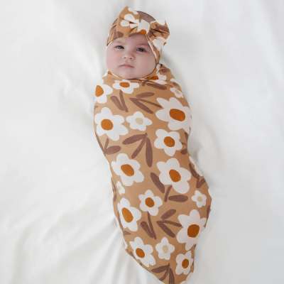 Little Sleepies Swaddle & Luxe Bow Headband Set